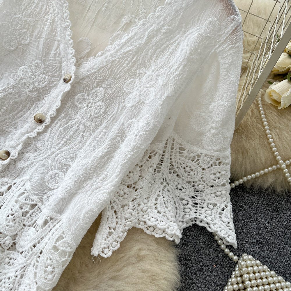 Ensemble blouse en dentelle et short style français été_voghion.com