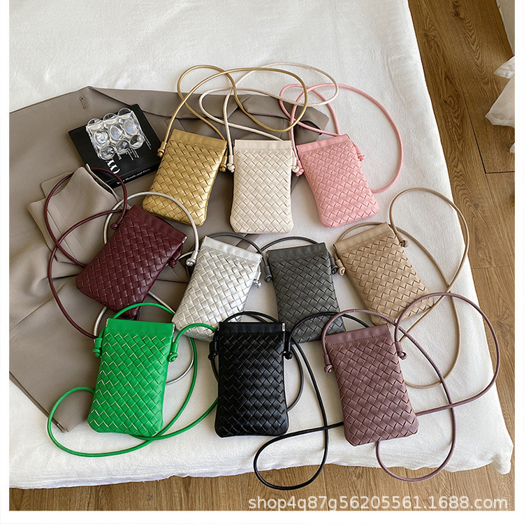 Summer Mobile Phone Bag, Mini Hand-Woven Bag, Simple and Versatile Shoulder Bag, Vertical Small Square Bag, Trendy Cross-Body