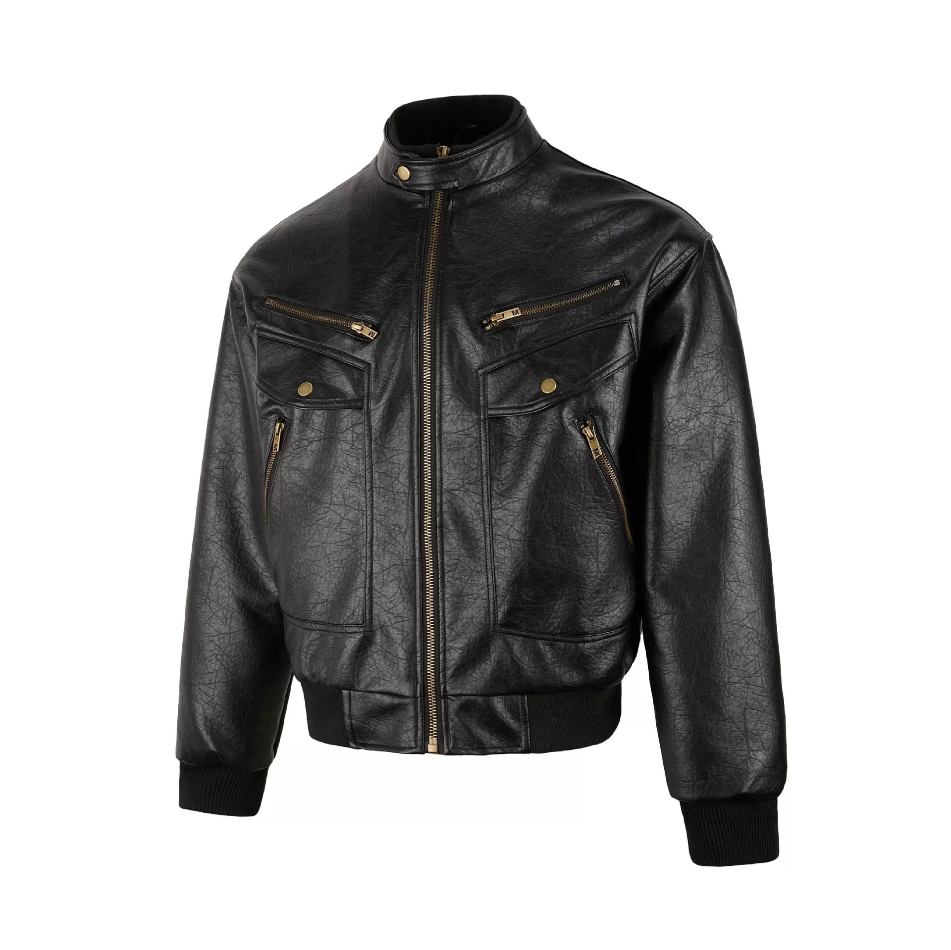 Men's Retro Leather Motorcycle Jacket With Multi Pockets Black_voghion.com