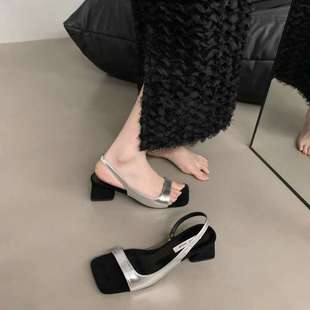 Thick Heel Sandals for Women to Wear with Skirts 2025 Summer New Style One-Line Open Toe Mid-Heeled Mary Jane Roman Shoes
