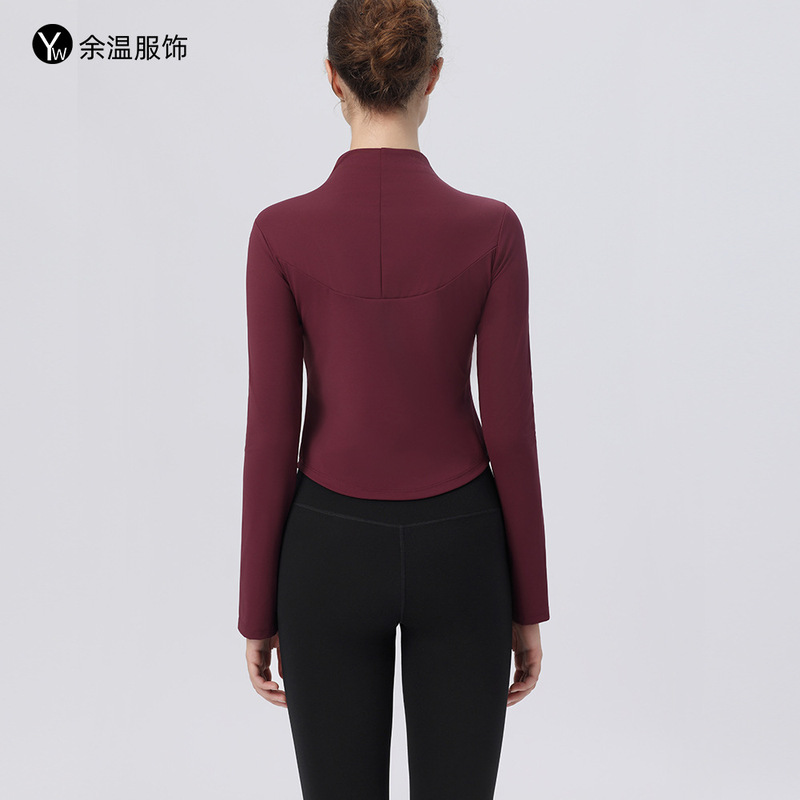 秋冬瑜伽服上衣女长袖立领修身女士半拉链跑步运动健身服长T恤|undefined