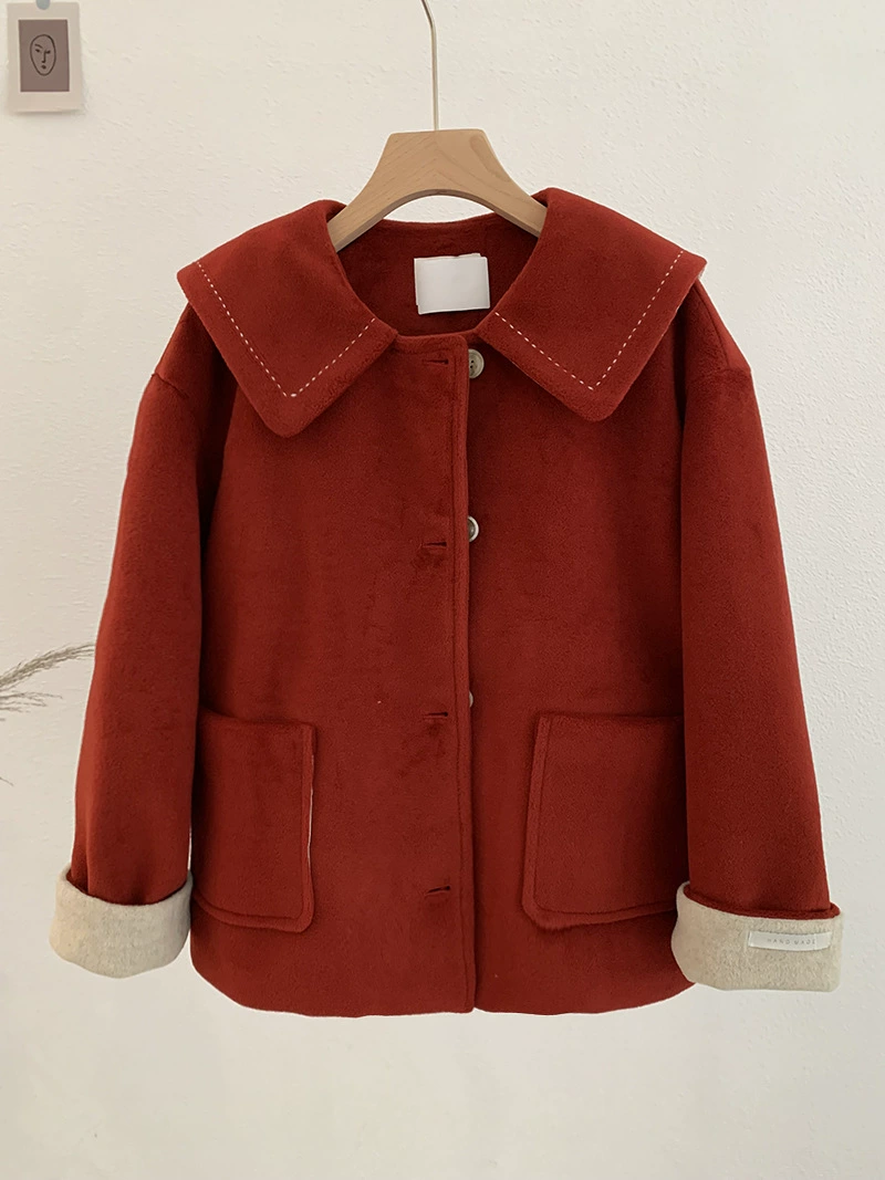Quilted demi-season woolen coat, jacket, long-sleeve