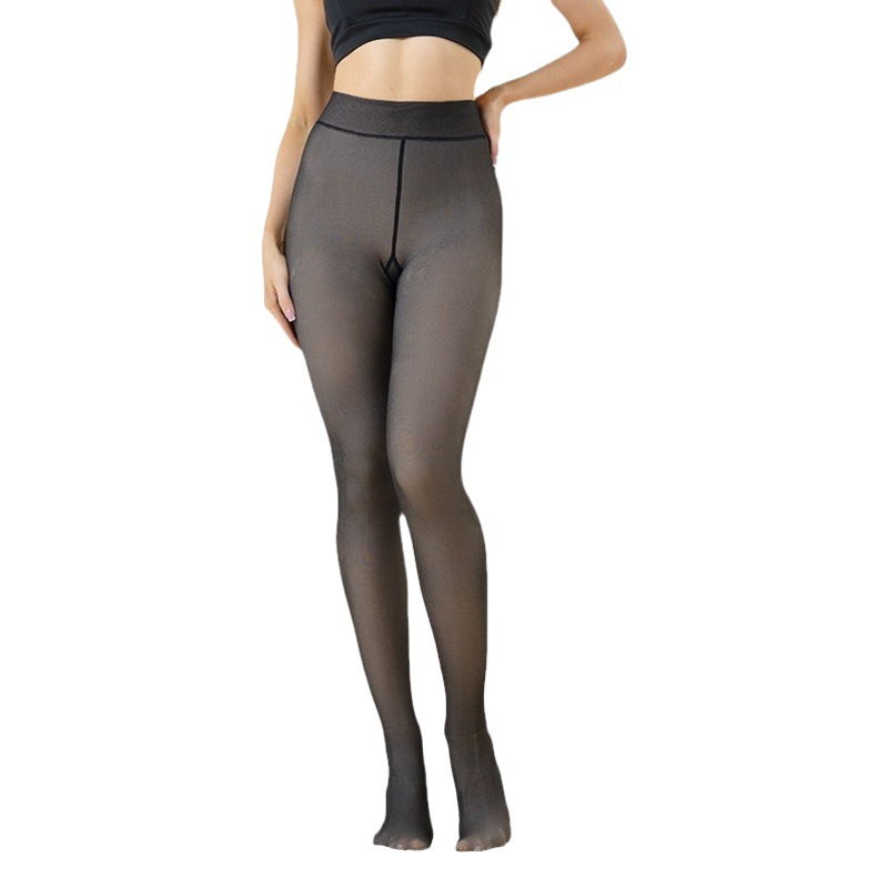 Transfronterizo popular tamaño extra grande falso transparente negro leggings transparentes medias de azafata pantalones forrados de lana de las mujeres de otoño e invierno ropa exterior