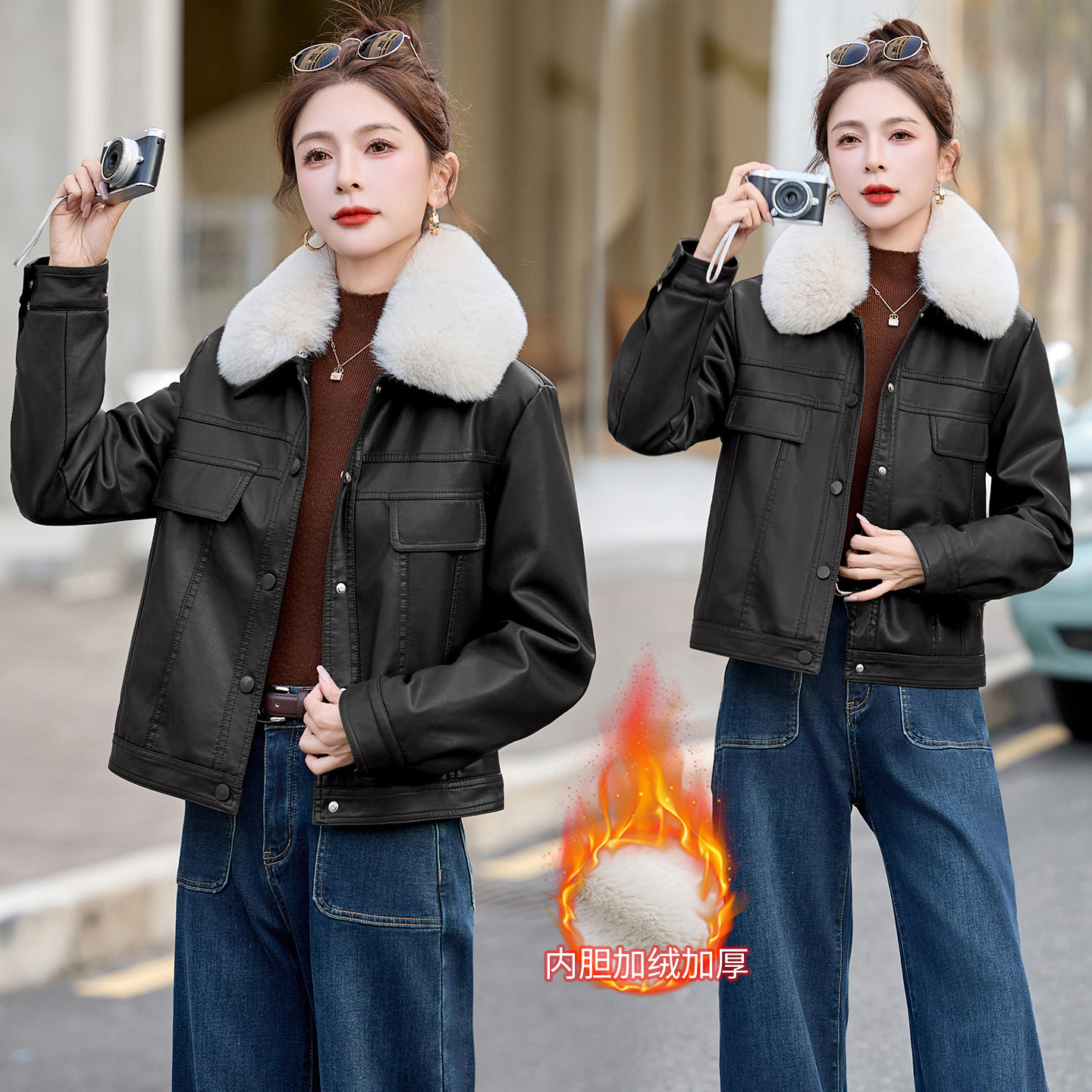 2025 Winter New Style Fur Integrated Lamb Fur Collar Goatskin Genuine Leather Jacket Women's Thickeneded Brand Short Style