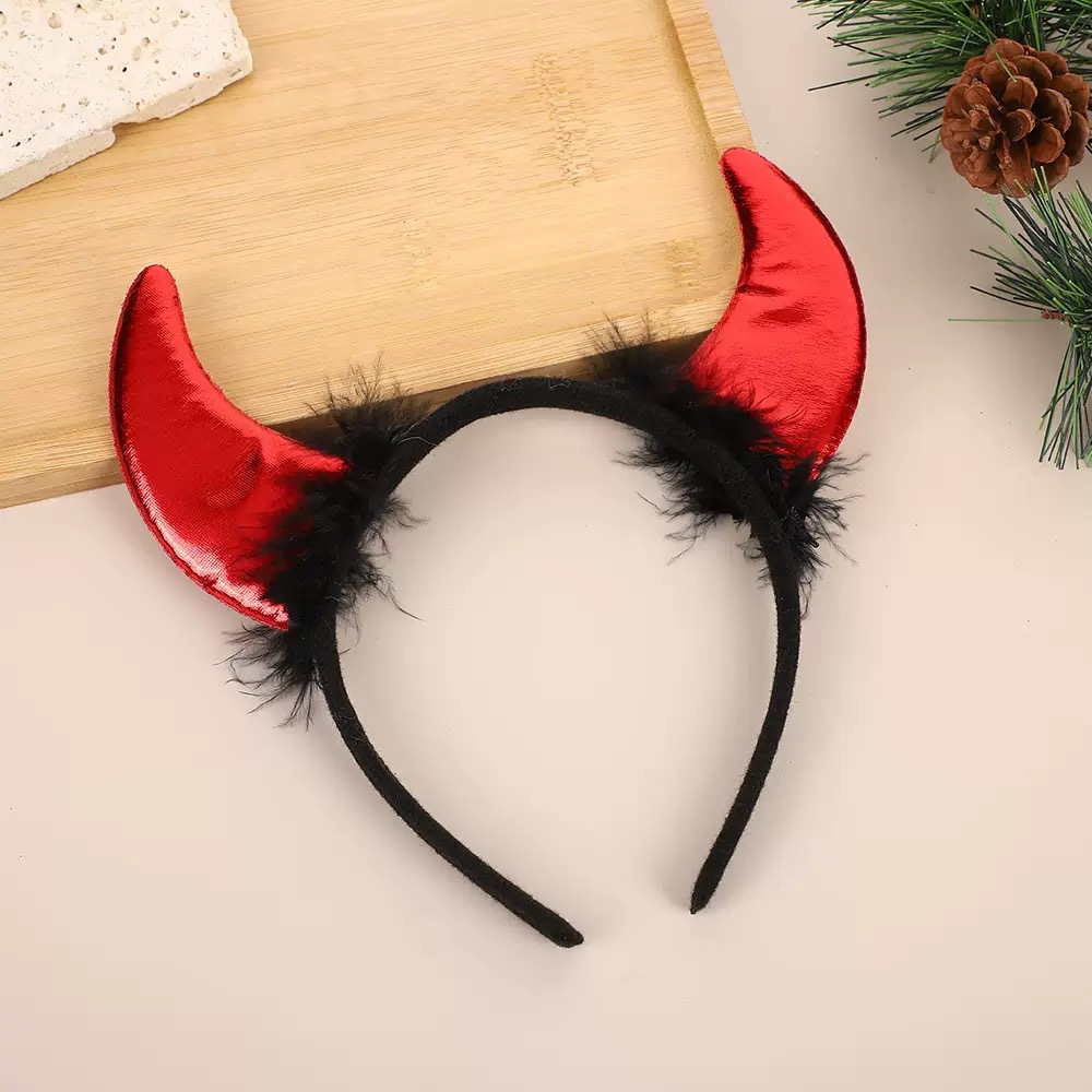 万圣节恶魔牛角发箍现货跨境热卖节日派对舞会红牛角装扮头箍发饰