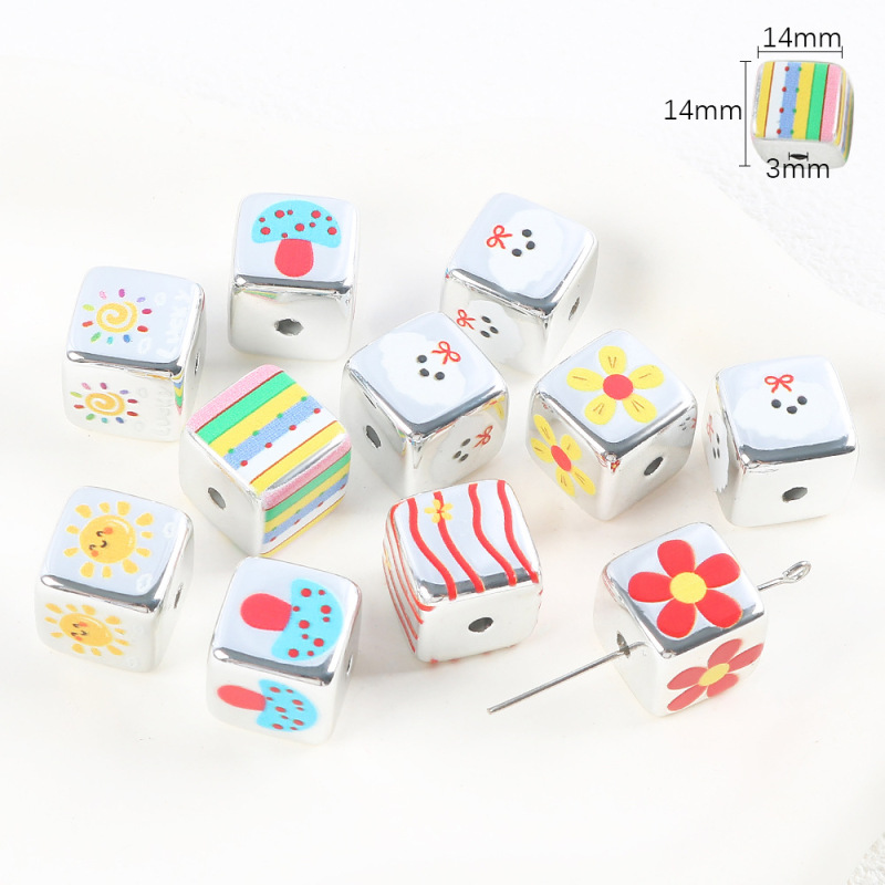12/14mm亚克力卡通豹纹数字碎花方块串珠DIY儿童创意盲盒珠饰品|undefined