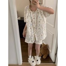卡通小狗乐园满印睡衣女夏季云朵棉短袖短裤家居服