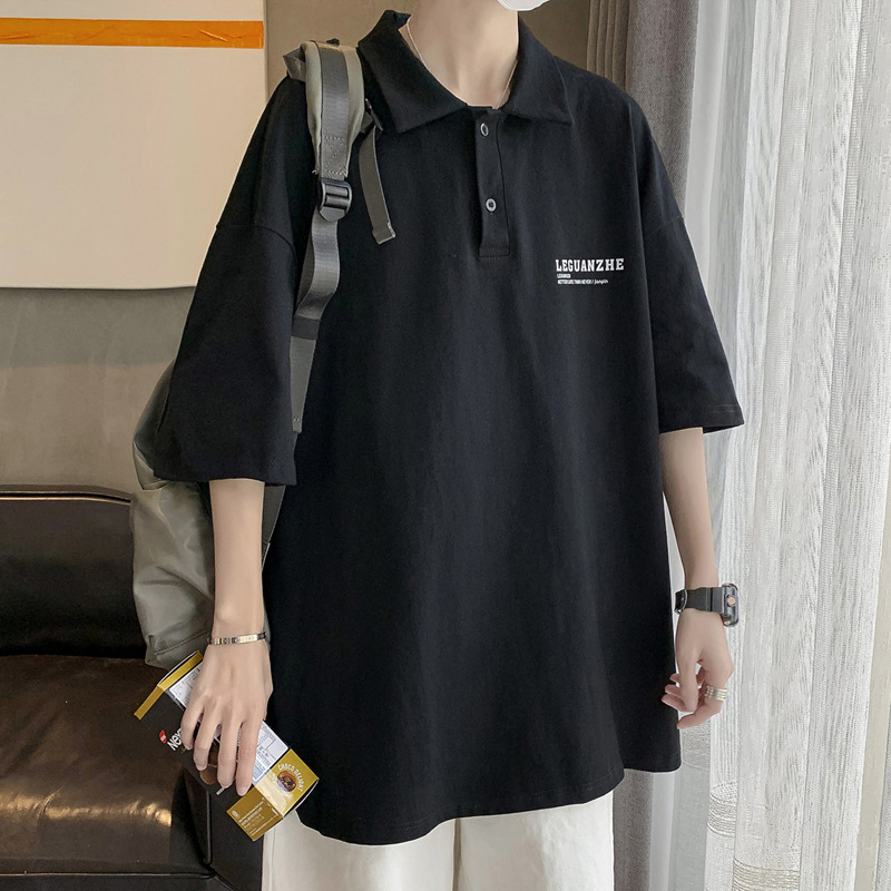 Camiseta de manga corta para hombre primavera y verano estilo Hong Kong ins marca de moda camisa de polo suelta de solapa CARTA DE TODO fósforo más tamaño camiseta