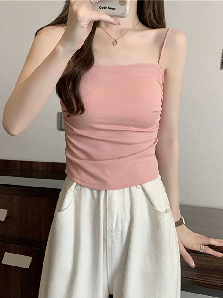 Женская майка со встроенными подушечками для бюстгальтера, стильным дизайном спинки, нишевым весенне-летним топом без рукавов.