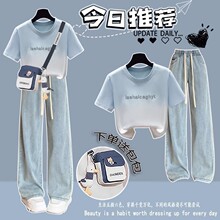 T恤女短袖初中生夏装2025新款衣服少女学院风高中生时尚穿搭套装