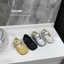 儿童鞋2025夏季新款女童冲孔小洞洞鞋真皮芭蕾鞋透气演出公主凉鞋