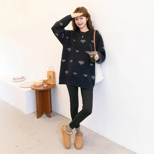 Autumn and Winter Maternity Wear Korean Style Loose Crewneck Pullover Sweater for Pregnant Women Mid-length Loose Soft and Comfortable Thickened Sweater
