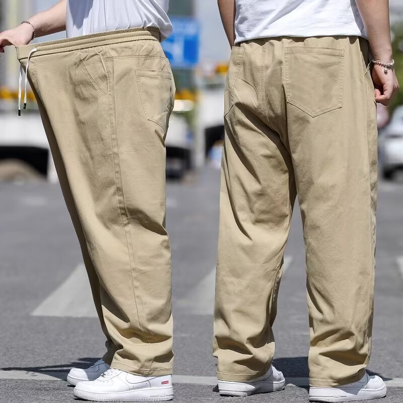 Fat Men's Large Size Casual Pants Men's Spring and Summer Plus Fat Enlarged Loose Straight Pants Fat Men's Thin Elastic Pants