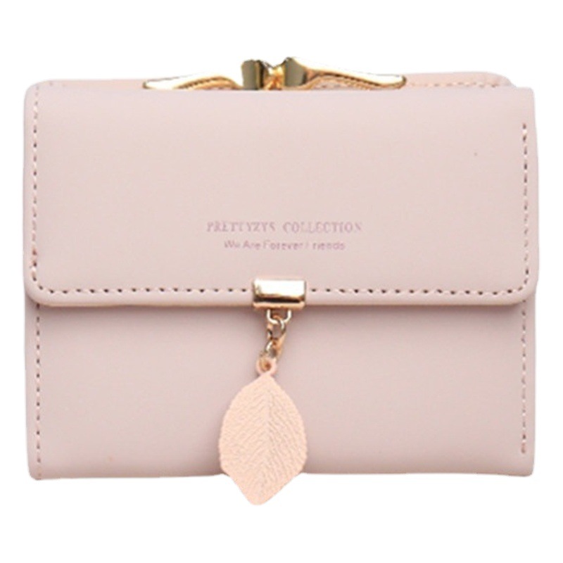 Monedero corto para mujer estilo coreano (con motivo de hoja)