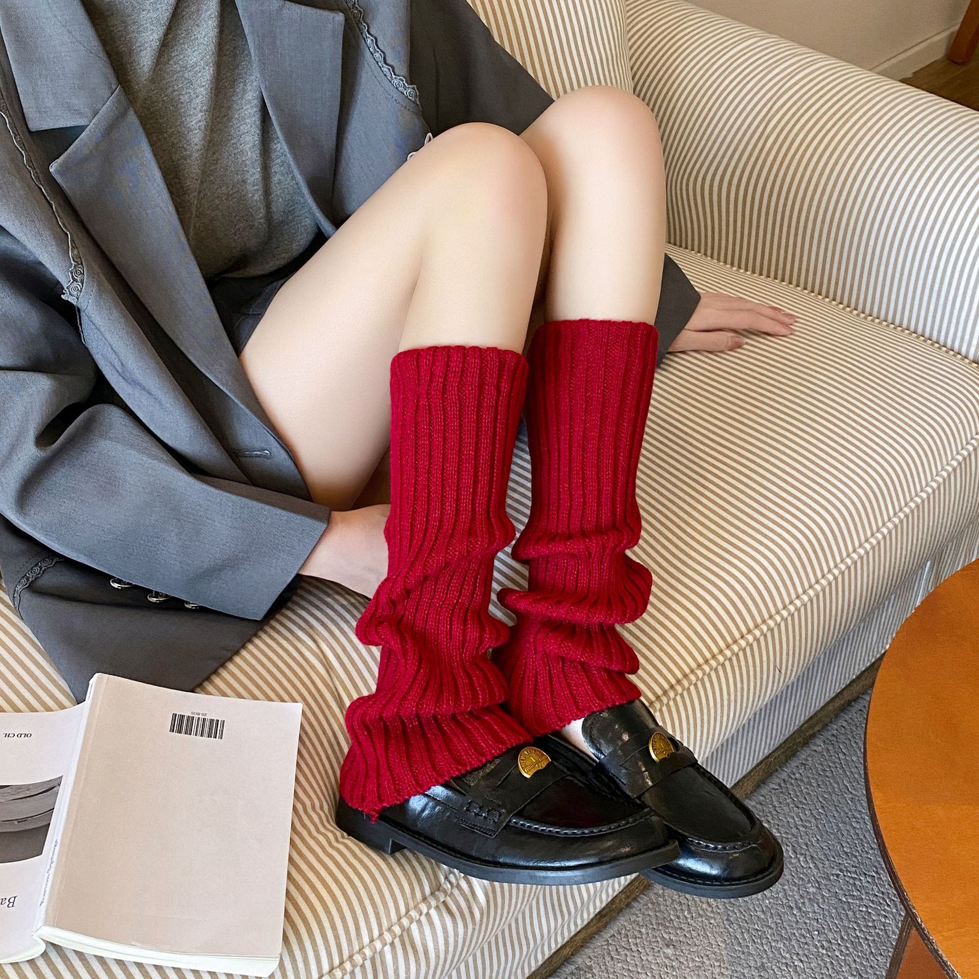 Millennium Y2K Droopy Toe Knit Socks Machine Knit Thick Elastic Ribbed JK Leggings Dee Dee Miuku Style Knee High Socks