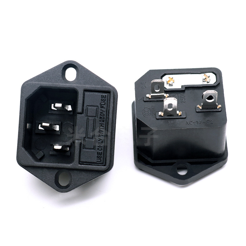 AC电源插座 二合一  双耳朵 公座 带保险丝三芯 品字插座带螺丝孔