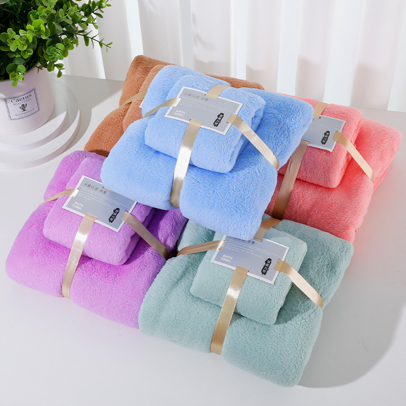 Coral Velvet Towel Bath Towel Absorbent Thickened Gift Box Set Wedding Souvenir Promotional Gift Factory Wholesale Soft