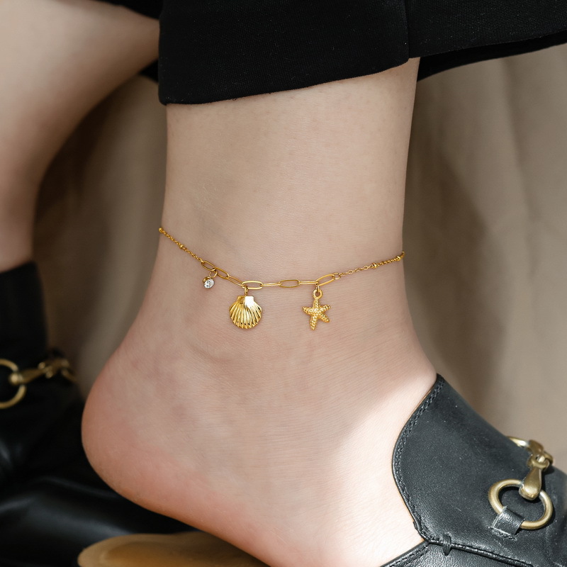 Titanio acero estrellas de mar conchazos de tobillo de diamante joyas de pierna de moda para mujeres joyas de playa tobillo collar explosión