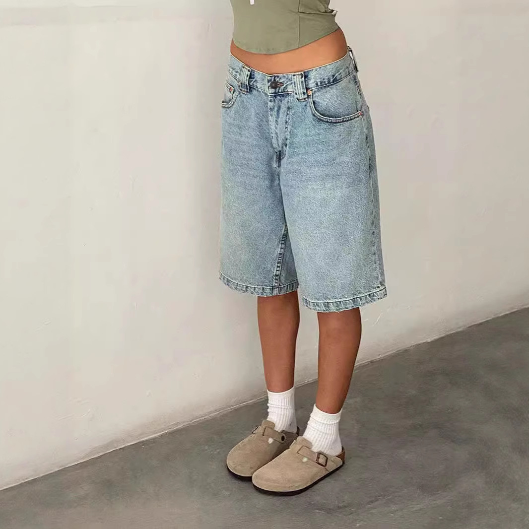 Bermudas de Jeans para Mujer, Mezcla de Algodón y Poliéster, Sin Elasticidad, Cintura Media
