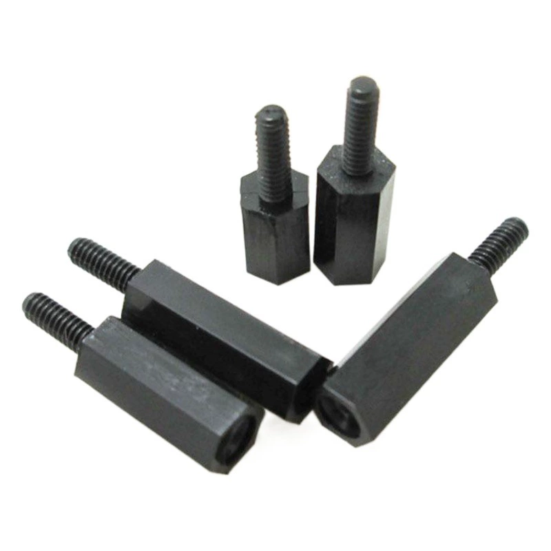 Шэньчжэнь завод оптом M3 черный нейлон Колонка пластиковая опорная шпилька Нейлон Пластик Шестигранная изоляционная колонка