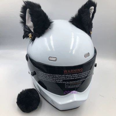 with Cat Ears, Trendy Helmet, Motosiklet dəbilqələri - deluxe-version-black-with-bells-and-tail