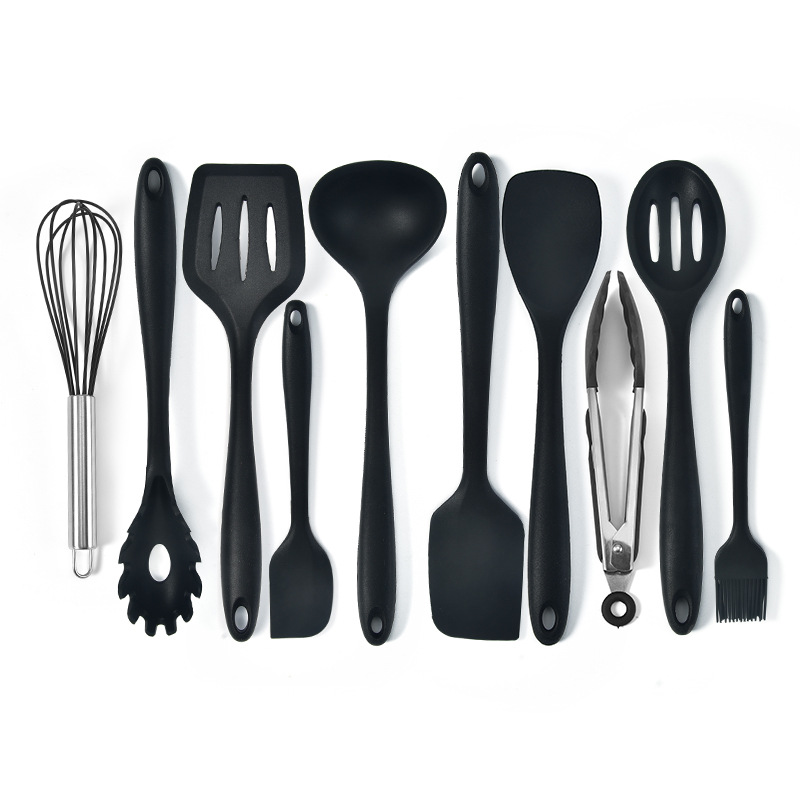 Utensilios de cocina de silicona Juego de 10 piezas todo incluido silicona espátula grande sartén antiadherente espátula de cocina traje de gachas cuchara raspador para hornear