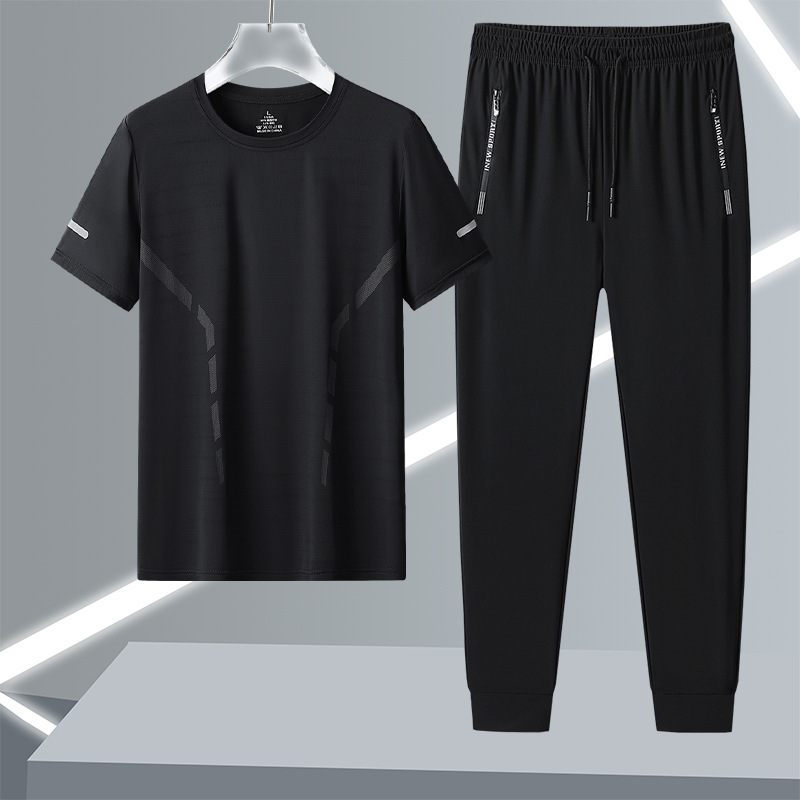Hombre corriendo rápido secado deportivo set de hielo hombre de verano rápido secado pantalones cortos de mangas cortas ropa deportiva pantalones casuales