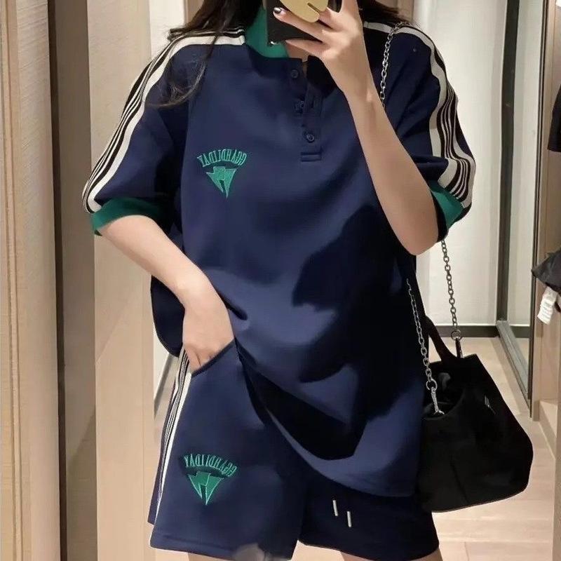 Casual Sports suit Women's Summer 2024 New Fashion Wear Matching Loose Thin Short-sleeved Pants Age-reducing Loose Two-fit