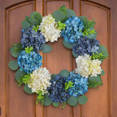 Cross-border new blue and white ball flower wreath door hanging decoration with dead branches and artificial flower vines for wall arrangement