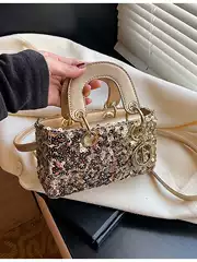 Fashionable Sequin Handbag for Women 2024 New Style Trendy Versatile Lady Diamond Shape Shoulder Crossbody Bag Celebrity Inspired