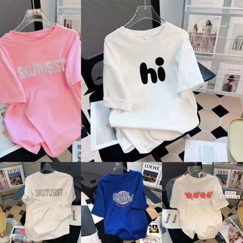 Женская футболка с коротким рукавом, новинка 2025 года, свободного кроя, летняя, для студенток, оптовая продажа с уличных лотков Alibaba