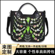 骷髅手提包女高级感帆布单肩包女士跨境新款大容量搞怪印花斜跨包