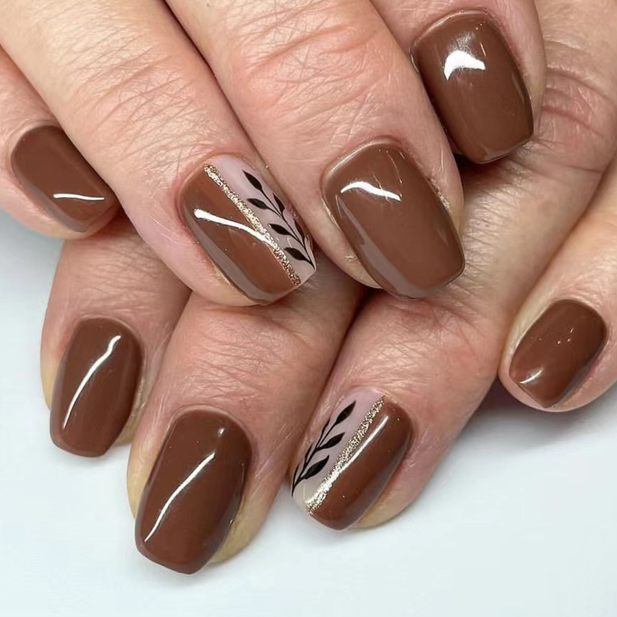 Short bright face Europe and the United States cross-border foreign trade autumn and winter deciduous glitter warm brown wearing nail false nails remo_voghion.com