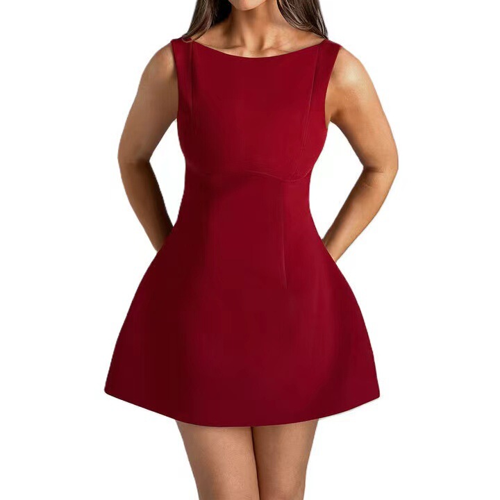 2024 European and American fashion new cross-border solid color sexy vest front piece double-layer dress 2024 European and American fashion new cross-border solid color sexy vest front piece double-layer dress