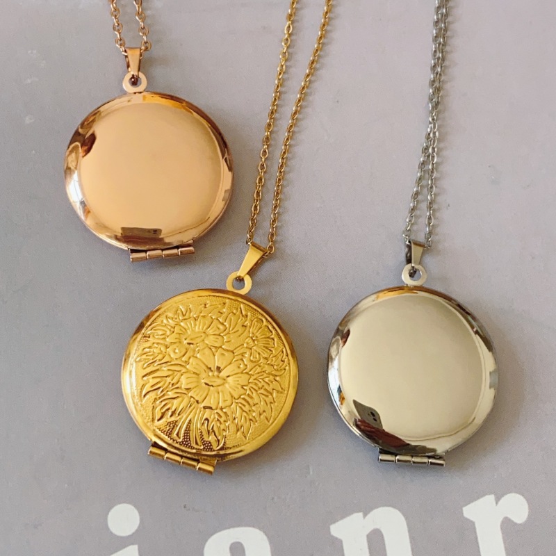 316 Stainless Steel Pendant Material Locket Necklace Classification 18K Gold Plated Rose Gold Plated White Gold Plated 316 Stainless Steel  Ion Plating (IP) Round Flower IG Style Locket Necklace For Unisex