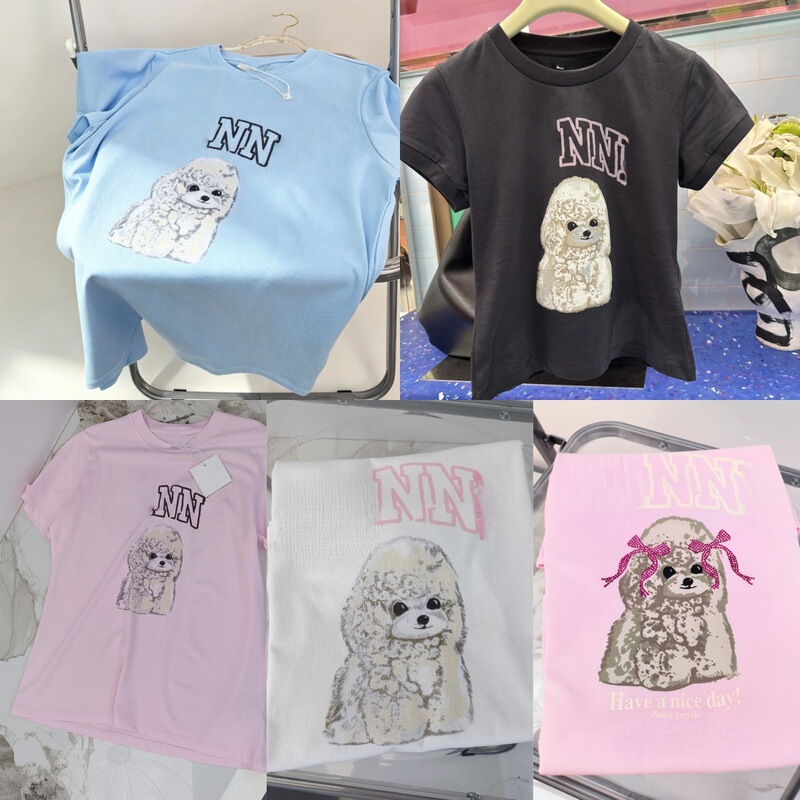 Poodle Print T-Shirt Collection, Foreign Trade 26 New Models, Pure Cotton Women's Casual Poodle Loose Versatile Top Poodle Print T-Shirt Collection, Foreign Trade 26 New Models, Pure Cotton Women's Casual Poodle Loose Versatile Top