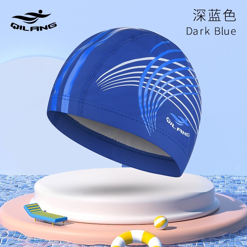 Adulto gorra de natación al por mayor moda impresa protección del oído Pelo Largo PU gorra de entrenamiento unisex gorra de natación