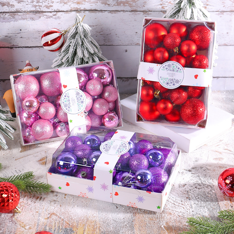 Bola de color en caja rectangular transfronteriza 4/5/6cm juego de bolas de Navidad al por mayor centro comercial decoración de árboles de Navidad bola