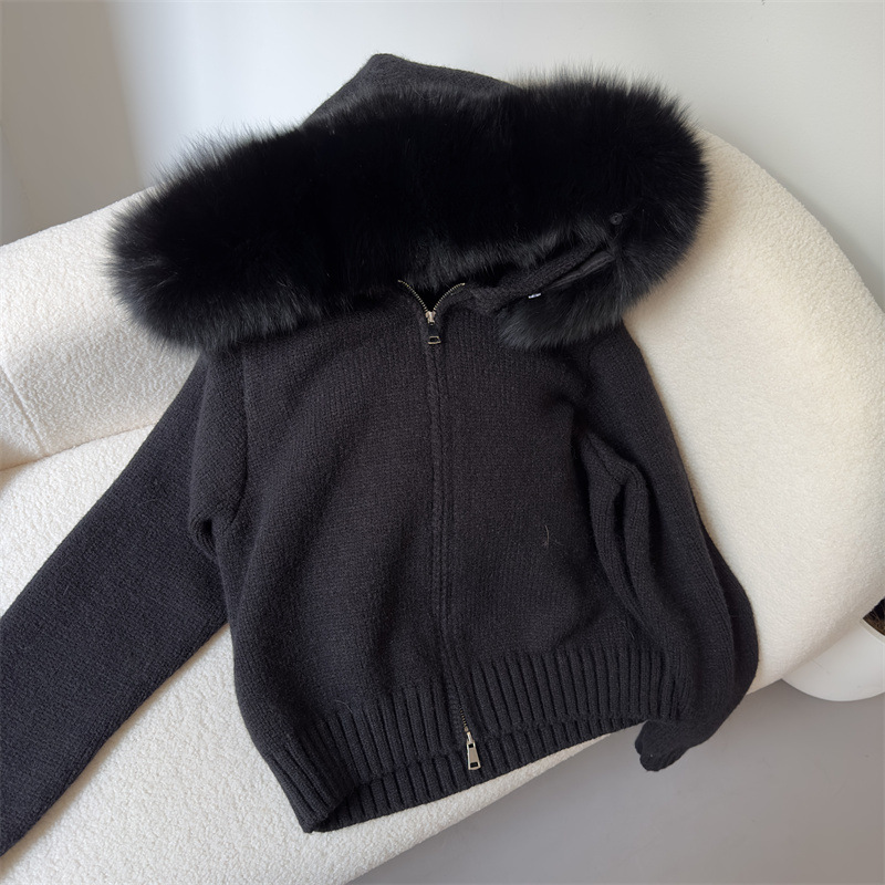 Women's Clothing Spring Jacket Women Zipper Real Fox Fur Collar Hooded Cardigan Tops Jacket Women High end Spring and Autumn_ipsvogv.com
