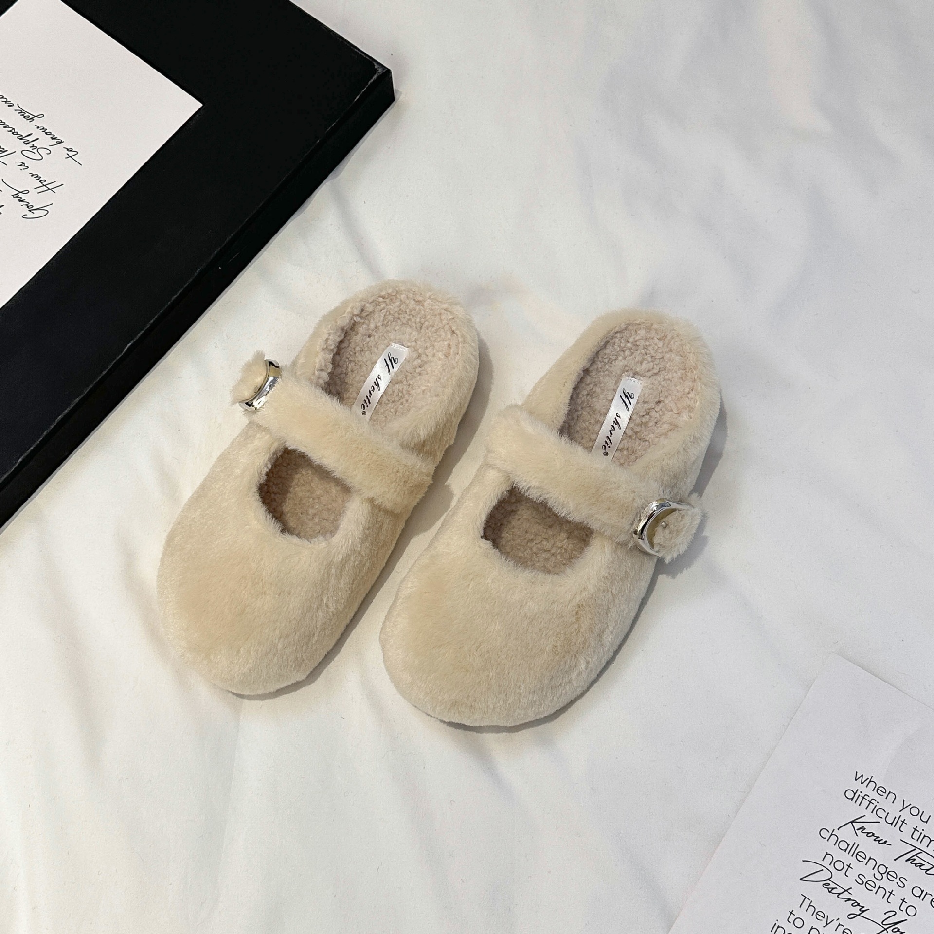 Zapatillas Destalonadas de Peluche de 5 cm de Terciopelo y Caucho Retro para Otoño e Invierno