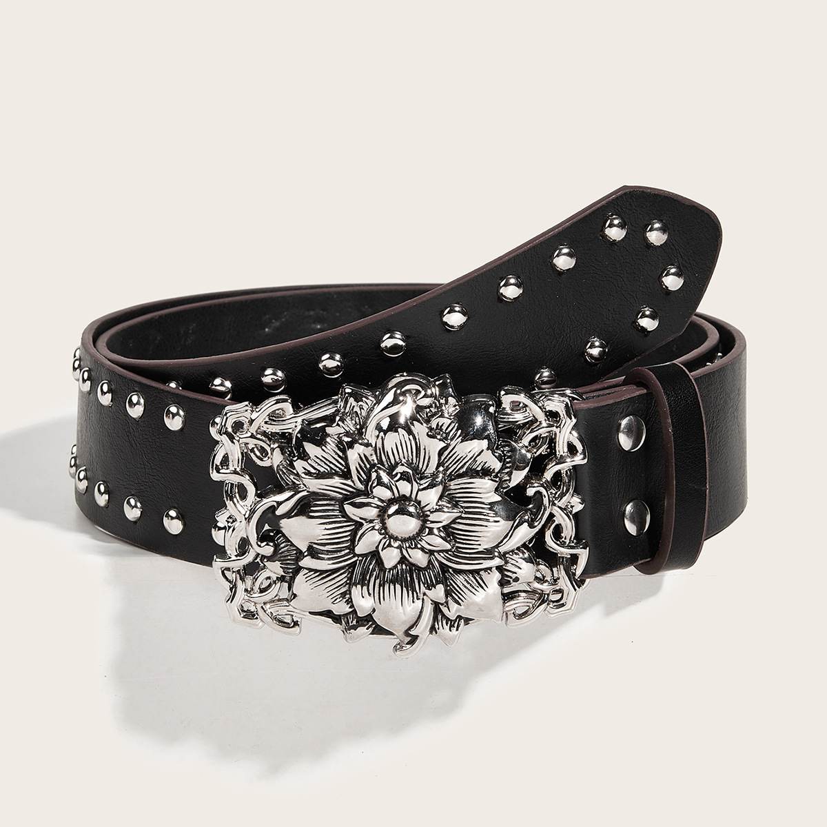 Retro Punk Flower Imitation Leather Alloy Plating Rivet Women's Leather Belts display picture 1