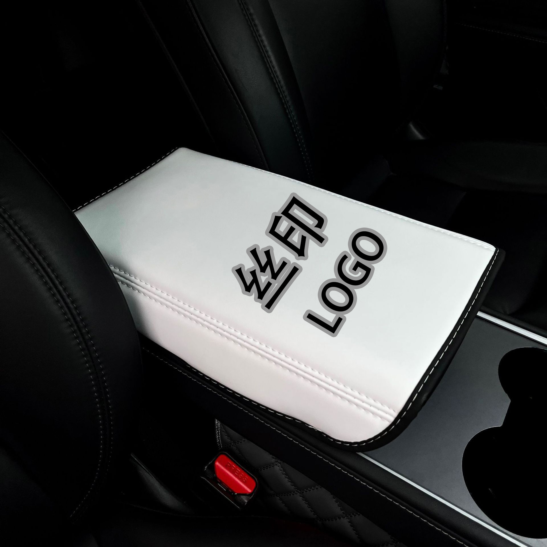 Armrest Box Pad, Tesla Armrest box pad - tesla-silk-screen-white