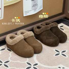 mollykiki韩版复古防滑ins内增高2025冬款新款一脚蹬保暖勃肯鞋潮