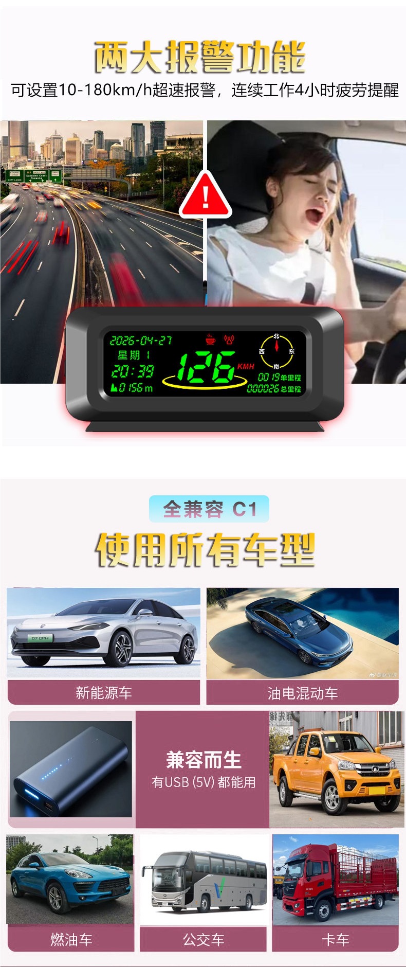 GPS speedometer, electronic odometer, car head-up display, universal speed display, HUD head-up display