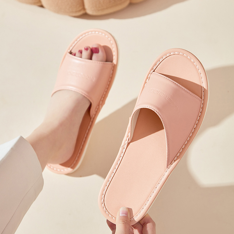 Leather Slippers Women's Home Wholesale Indoor Non-slip Beauty Salon Light Luxury High-end Sense Leather Sandals for Men's Summer Household
