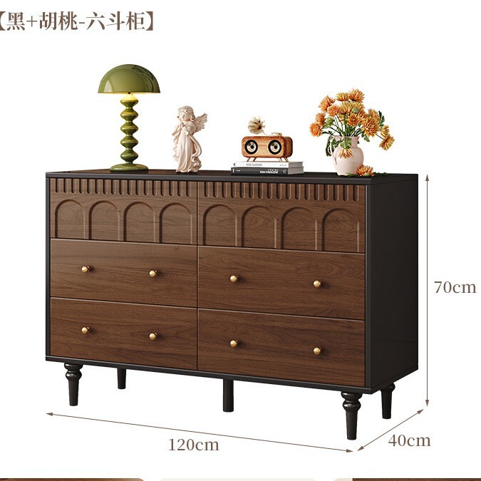 無垢材の中古ダンスキャビネット、リビングルームの壁面収納キャビネット、シンプルな収納キャビネット、レトロなベッドサイドキャビネット、6杯の引き出しキャビネット|undefined