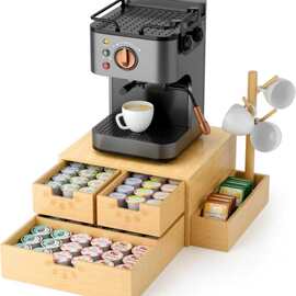 木质咖啡站收纳盒吧台多层咖啡包糖浆水杯置物架咖啡吧配件K杯架