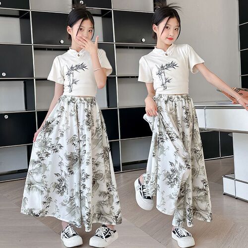 Girls 'summer dress set 2026 new style Western-style middle-aged children's new Chinese style Chinese style short-sleeved skirt two-piece set