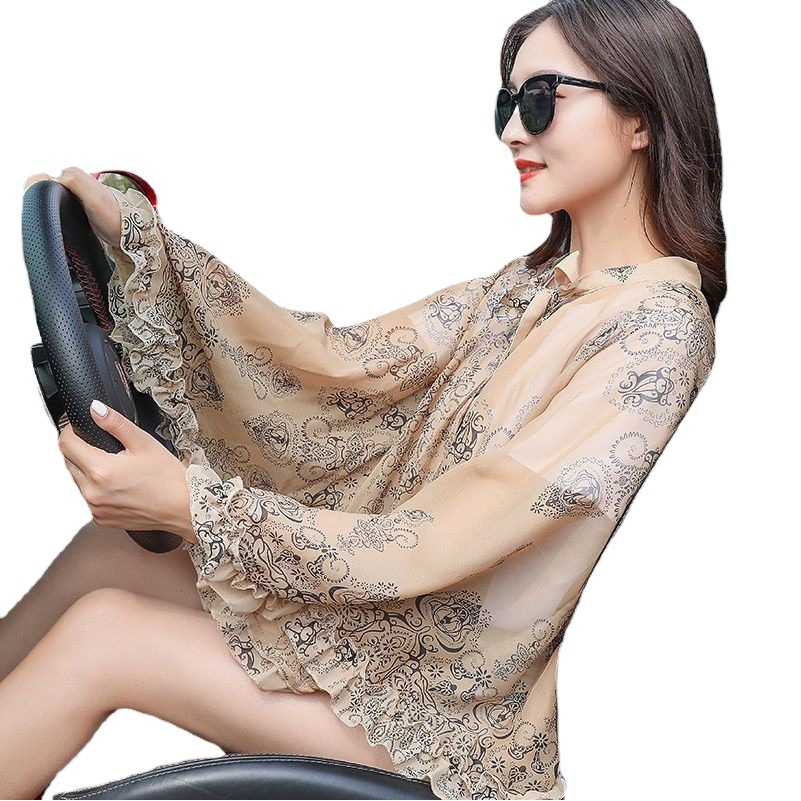 Women's Summer Ledge Sunscreen Large Shawl Fashionable All-match Chiffon Long Sleeve Driving Cape Bike Driving Sunscreen