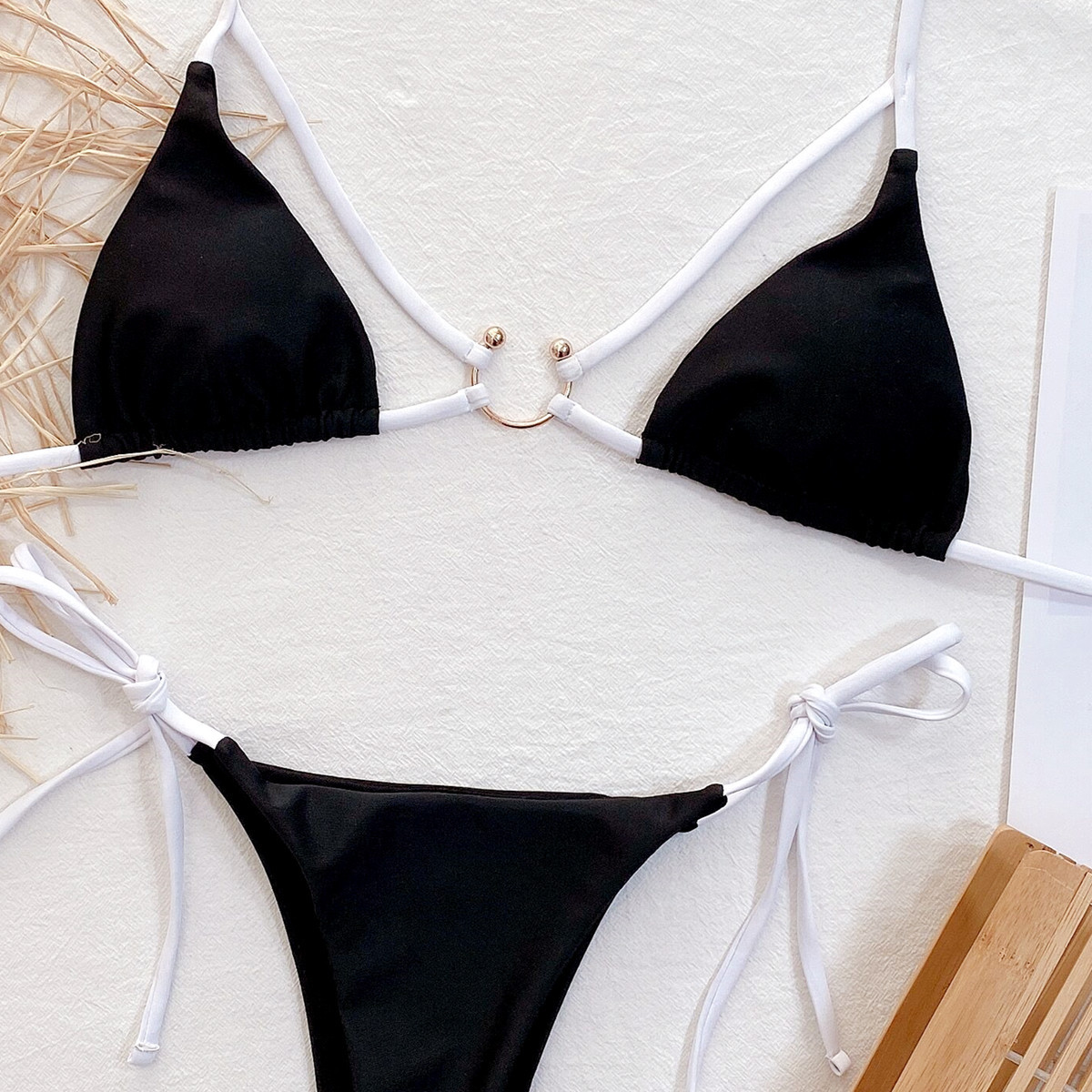 solid color sexy lace-up split swimsuit NSDA51937